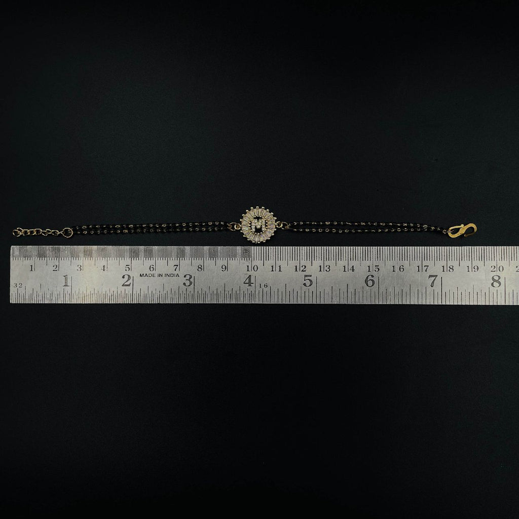 Customised Alphabet Initial Letters Baguette Cubic Zirconia 22K Gold Hand Mangalsutra Bracelet For Women