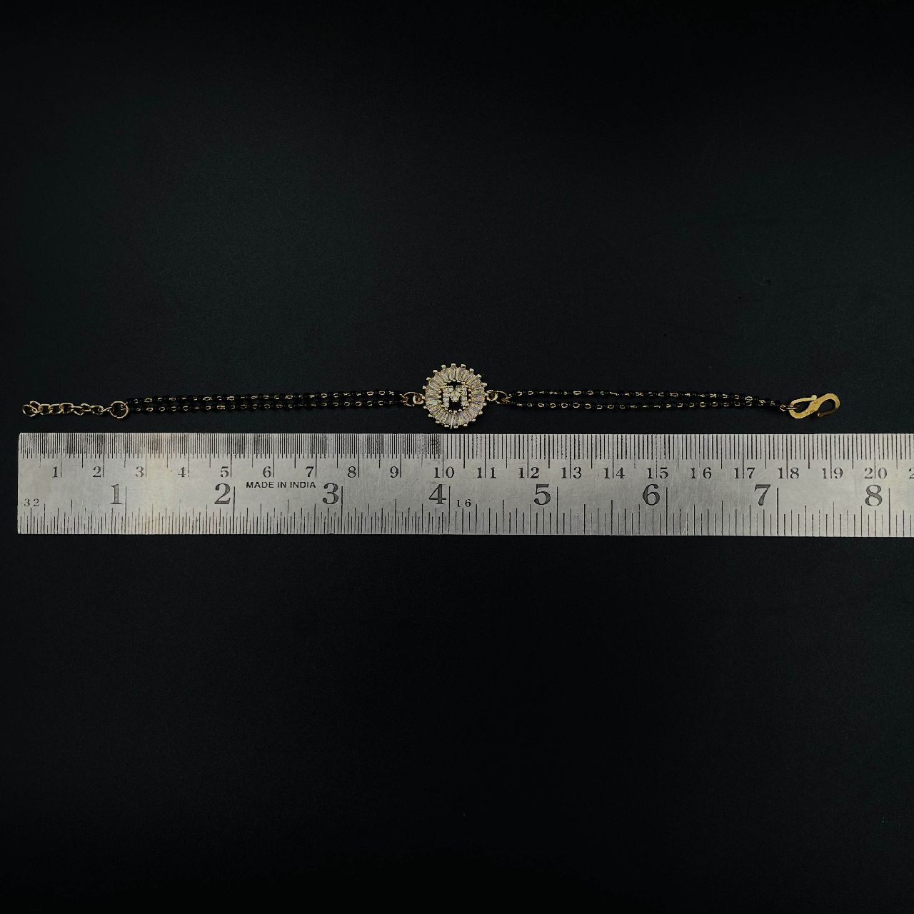 Customised Alphabet Initial Letters Baguette Cubic Zirconia 22K Gold Hand Mangalsutra Bracelet For Women