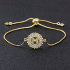Initial Alphabet Large Letter Cubic Zirconia Gold Slider Bracelet