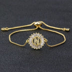 Initial Alphabet Large Letter Cubic Zirconia Gold Slider Bracelet