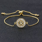 Initial Alphabet Large Letter Cubic Zirconia Gold Slider Bracelet