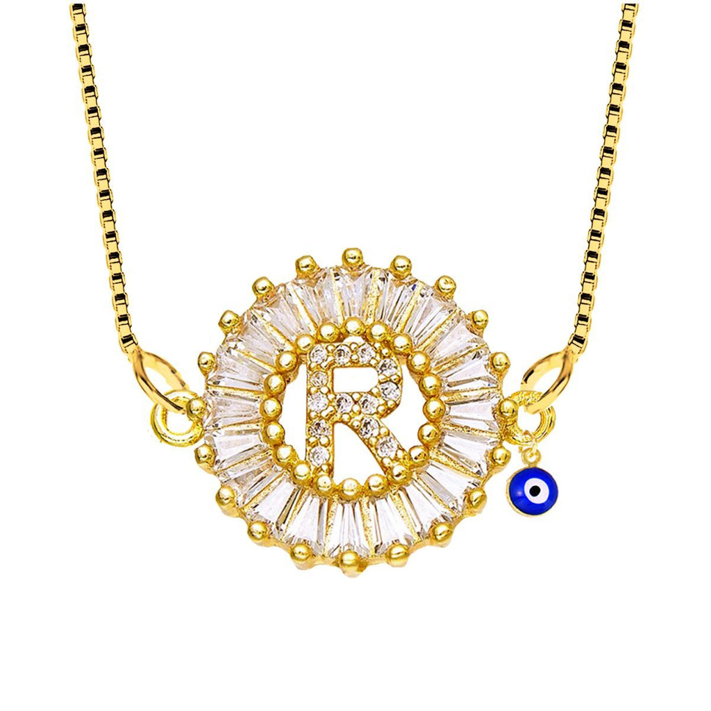 Evil Eye Cz Gold Initial Alphabet Letter B Necklace Pendant Chain