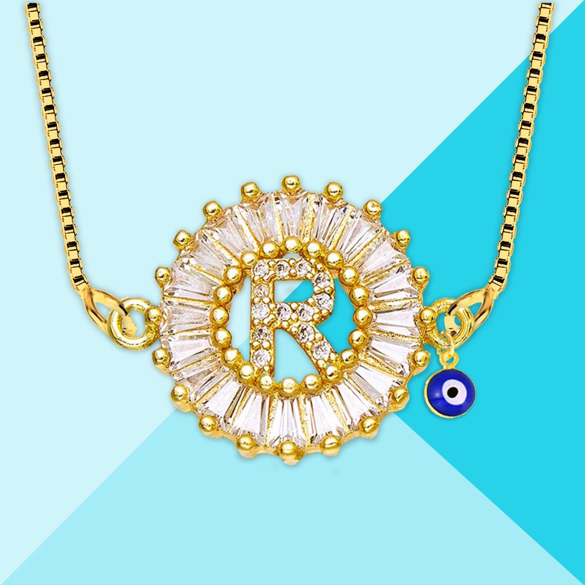 Evil Eye Cz Gold Initial Alphabet Letter B Necklace Pendant Chain