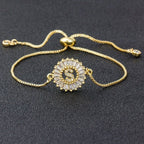 Initial Alphabet Large Letter Cubic Zirconia Gold Slider Bracelet