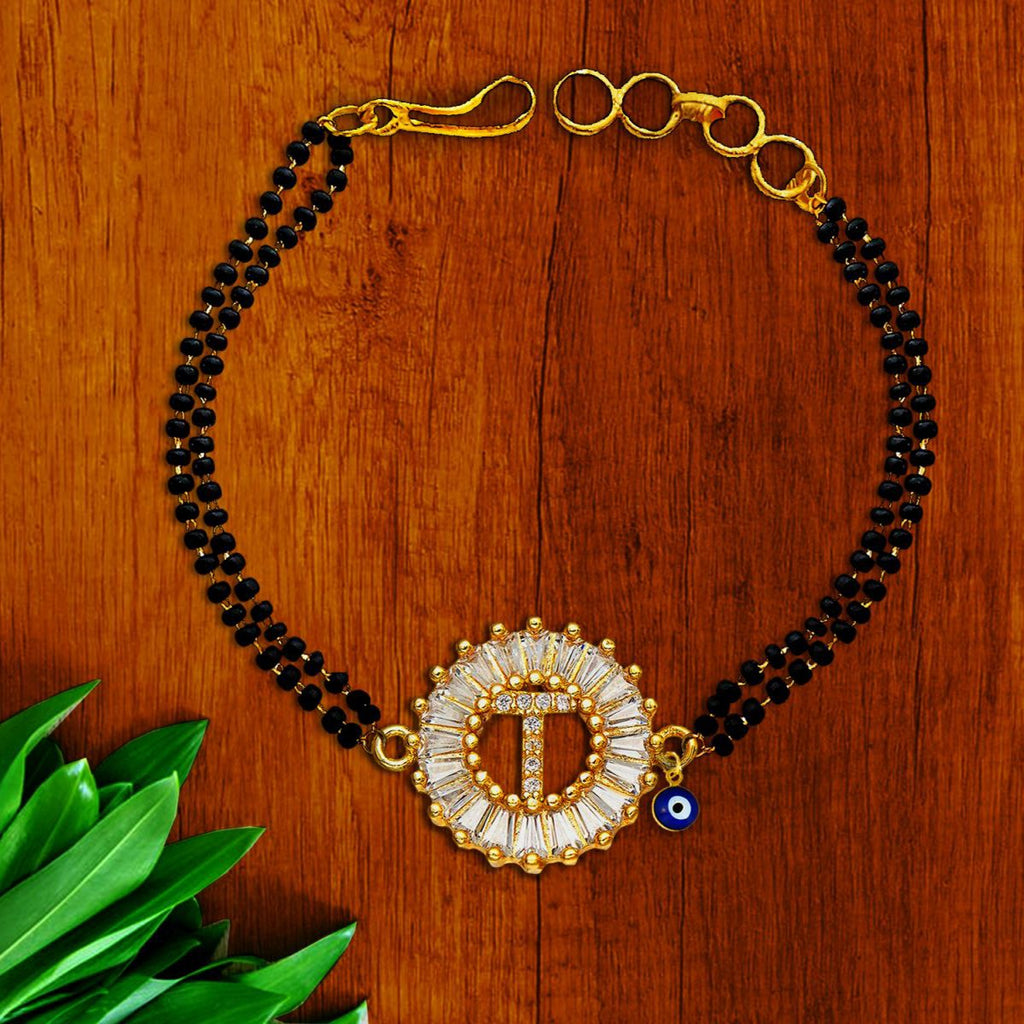 Evil Eye Customised Alphabet Initial Letters Baguette Cubic Zirconia 22K Gold Hand Mangalsutra Bracelet For Women
