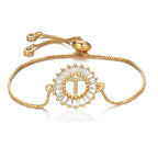 Initial Alphabet Large Letter Cubic Zirconia Gold Slider Bracelet