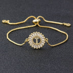 Initial Alphabet Large Letter Cubic Zirconia Gold Slider Bracelet