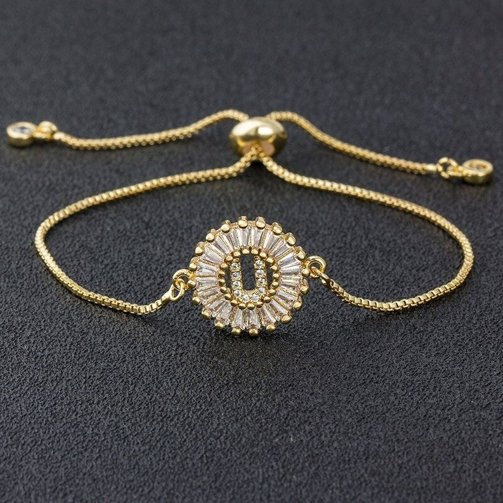 Initial Alphabet Large Letter Cubic Zirconia Gold Slider Bracelet