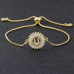 Initial Alphabet Large Letter Cubic Zirconia Gold Slider Bracelet