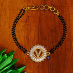 Evil Eye Customised Alphabet Initial Letters Baguette Cubic Zirconia 22K Gold Hand Mangalsutra Bracelet For Women
