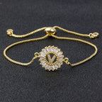 Initial Alphabet Large Letter Cubic Zirconia Gold Slider Bracelet
