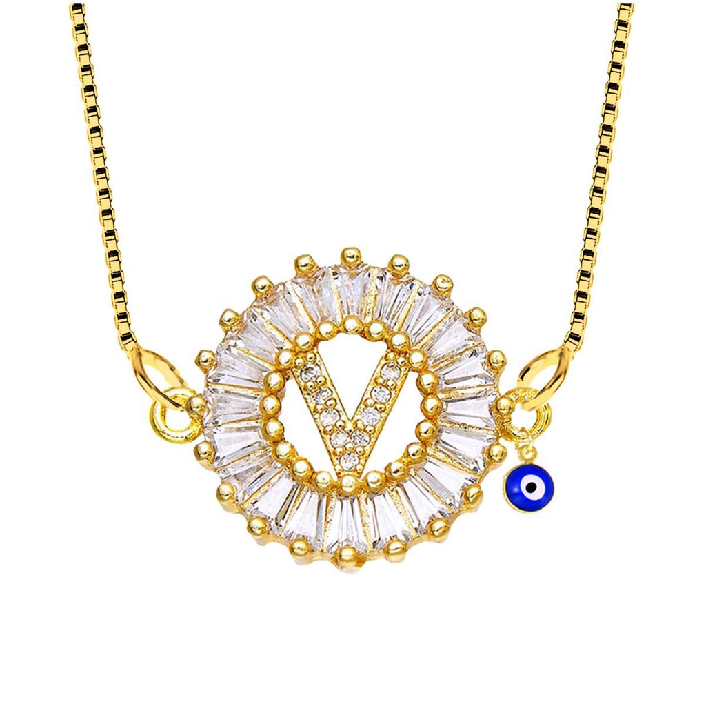 Evil Eye Cz Gold Initial Alphabet Letter B Necklace Pendant Chain