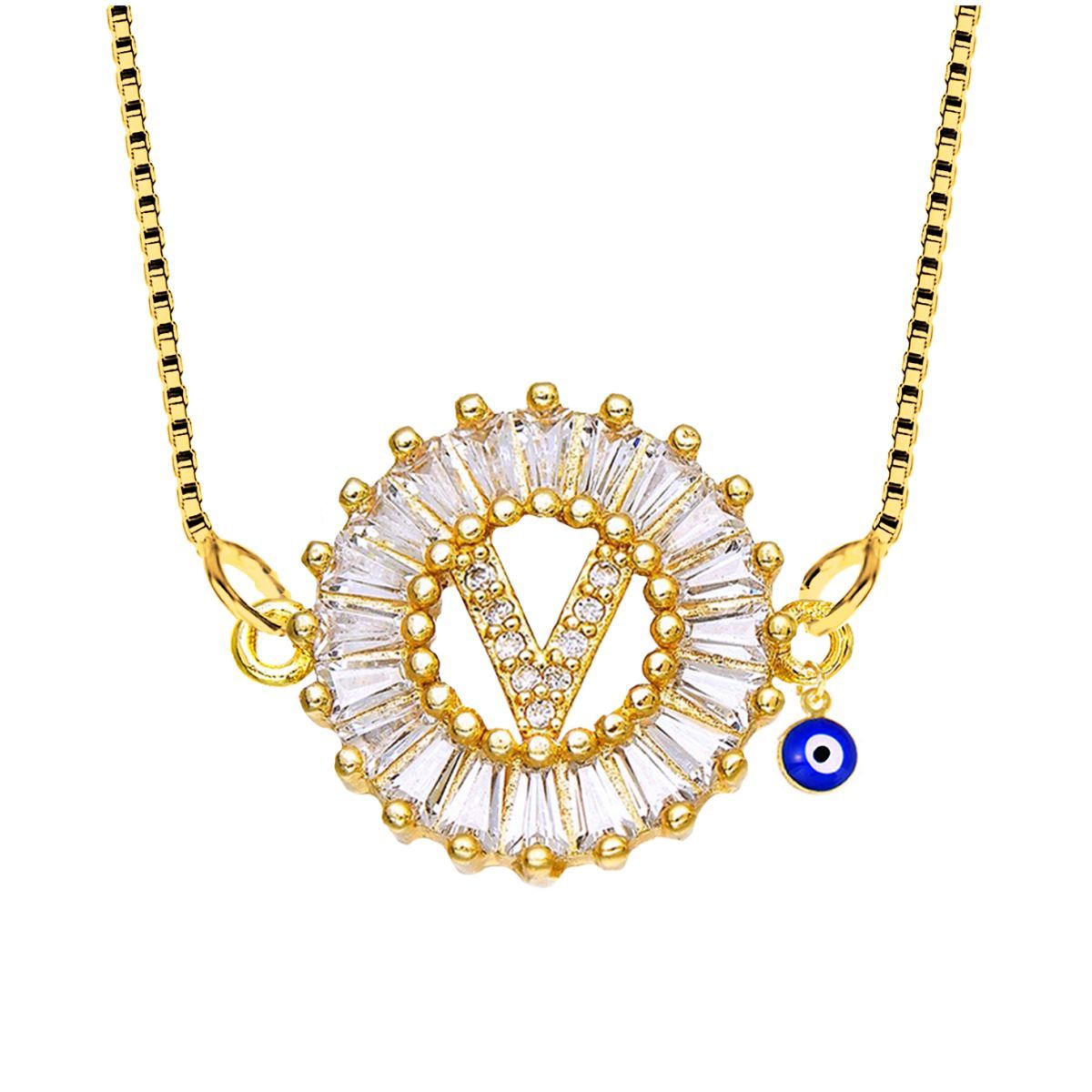 Evil Eye Cz Gold Initial Alphabet Letter B Necklace Pendant Chain