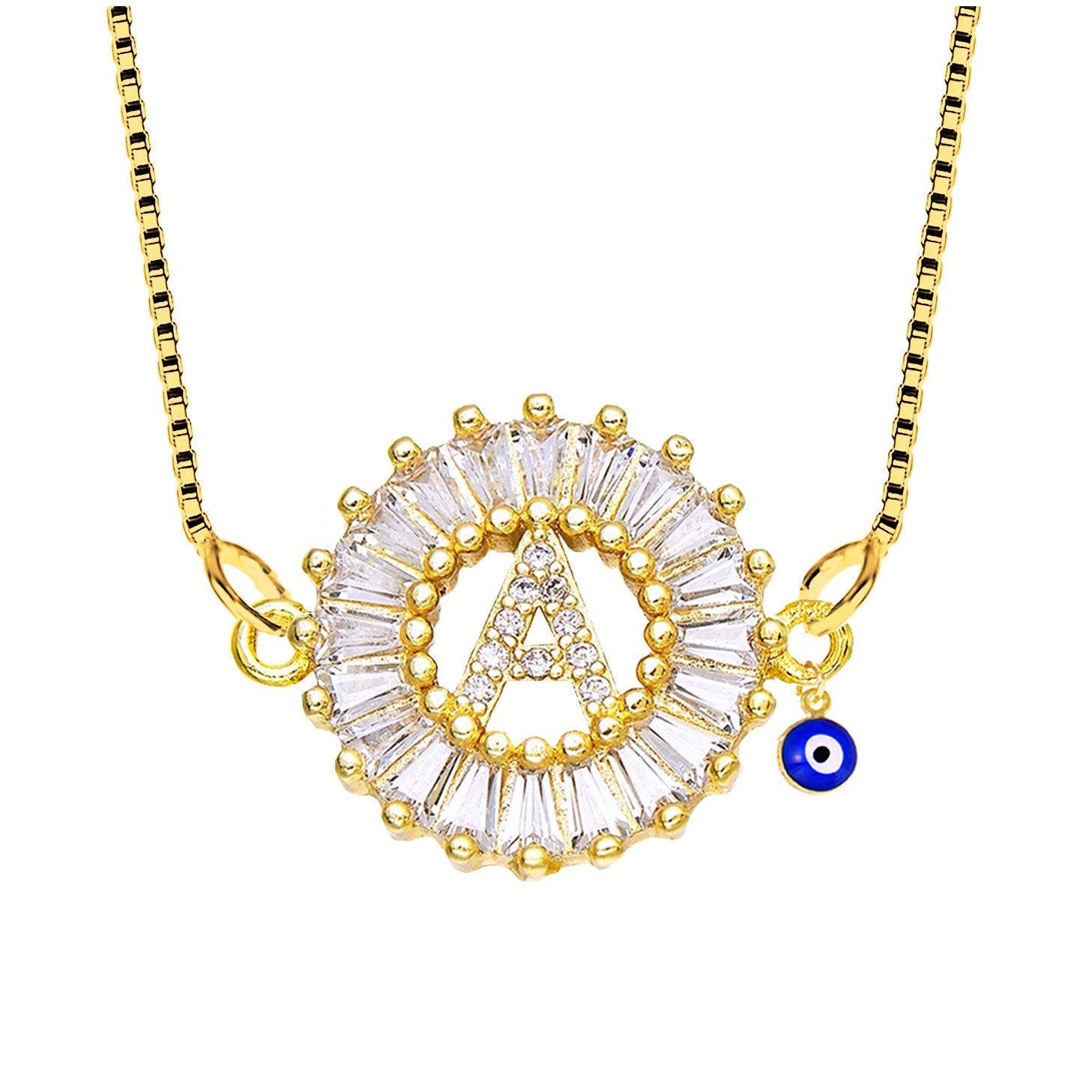 Evil Eye Cz Gold Initial Alphabet Letter B Necklace Pendant Chain
