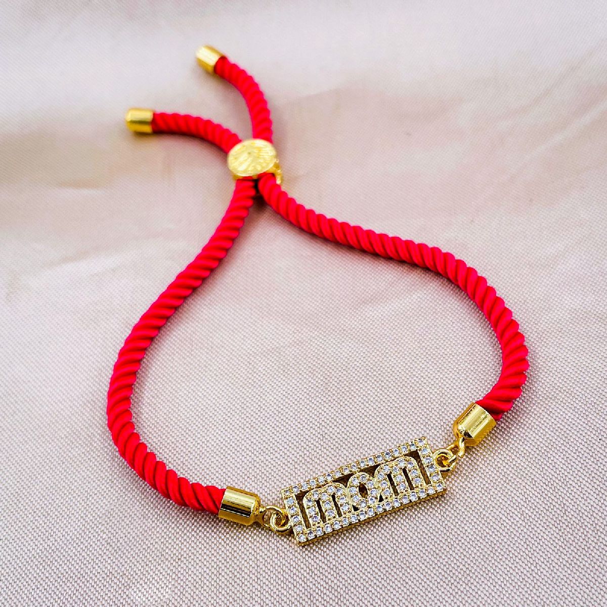 Mom Copper Gold Red Cubic Zirconia Thread Slider Bracelet Women Bulk