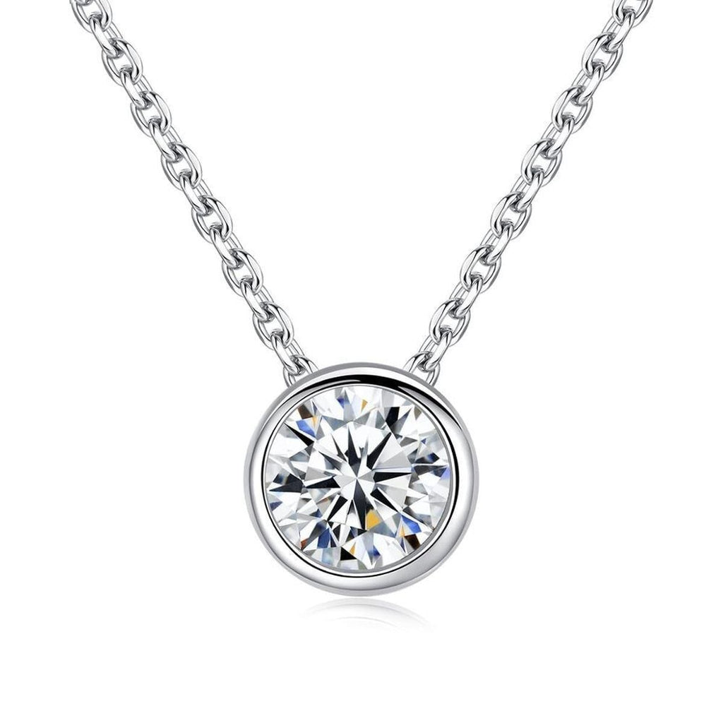 Solitaire American Diamond Silver Necklace Pendant Chain Bulk