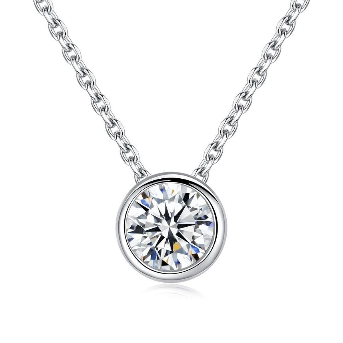 Solitaire American Diamond Silver Necklace Pendant Chain Bulk