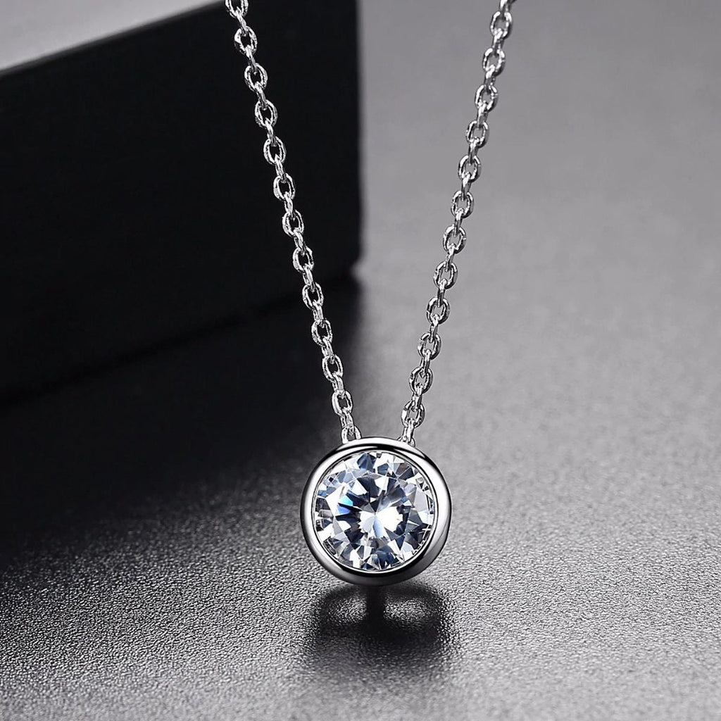 Solitaire American Diamond Silver Necklace Pendant Chain Bulk