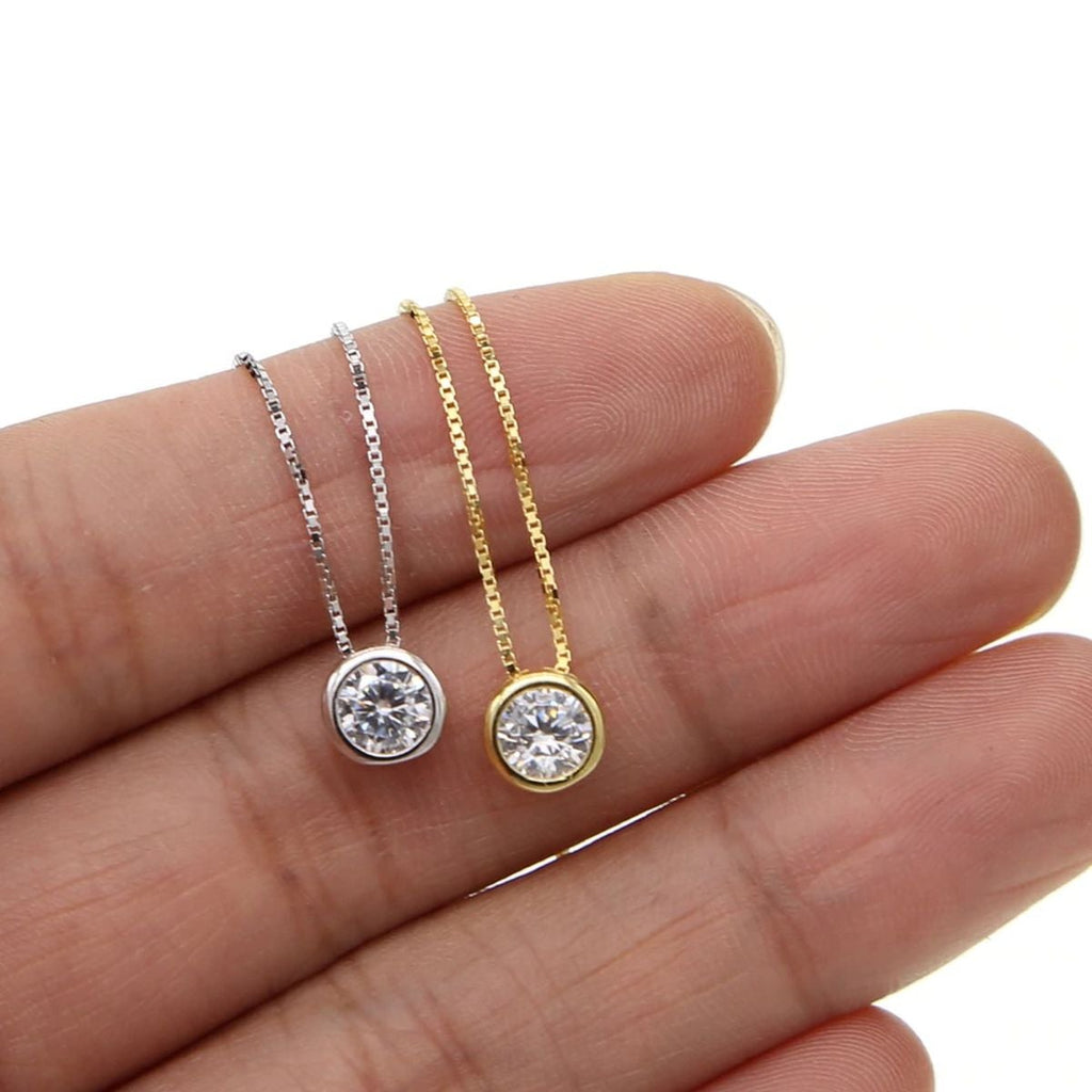 Solitaire American Diamond Silver Necklace Pendant Chain Bulk