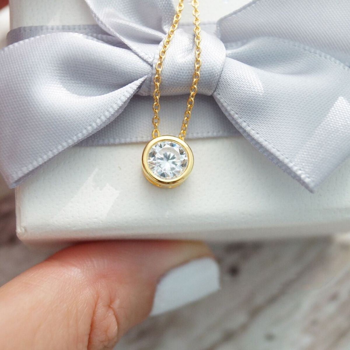 Solitaire American Diamond Silver Necklace Pendant Chain Bulk