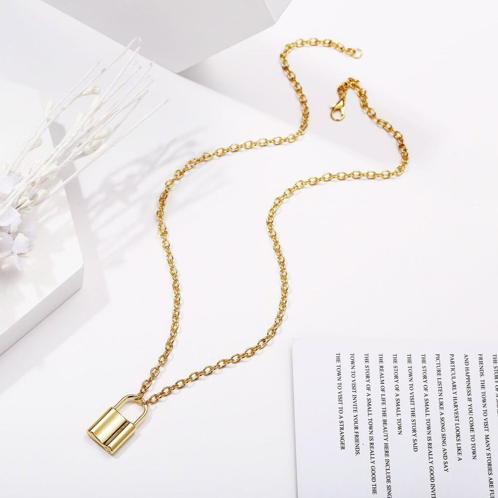 Padlock Lock Charm 18K Gold Plated Necklace Pendant Chain Girls Bulk