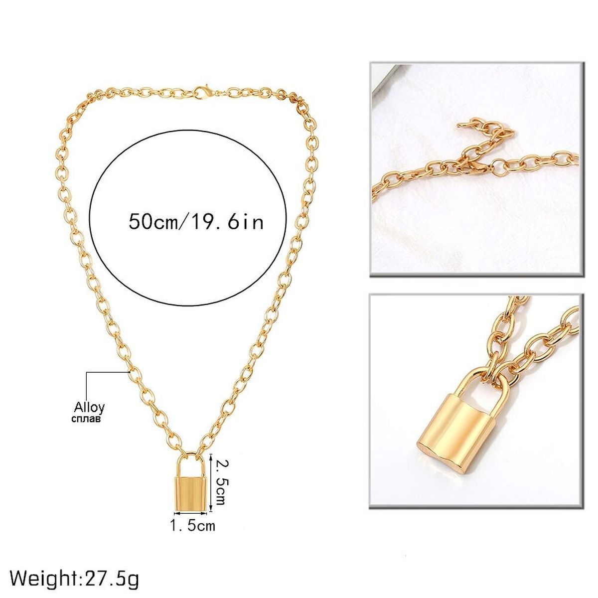 Padlock Lock Charm 18K Gold Plated Necklace Pendant Chain Girls Bulk