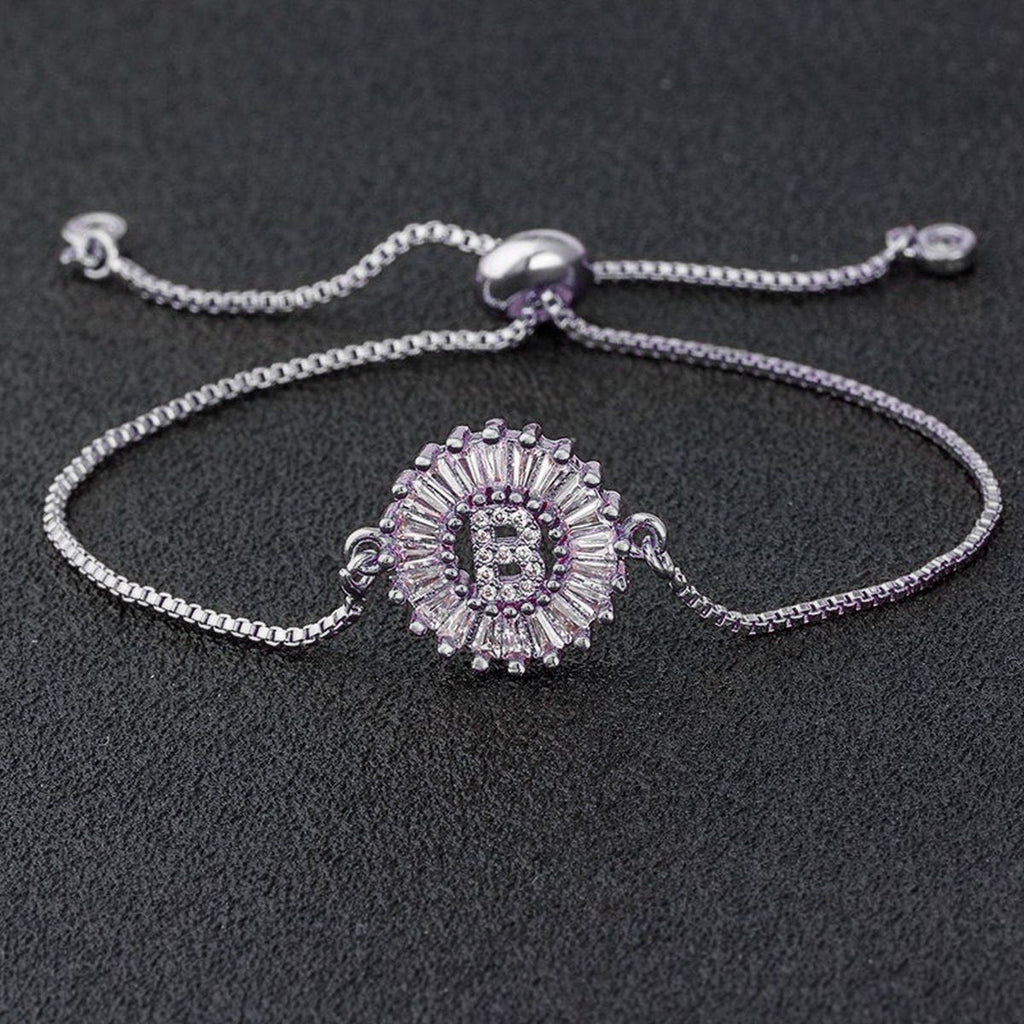 Initial Alphabet Large Letter CZ Silver Slider Bracelet Bulk