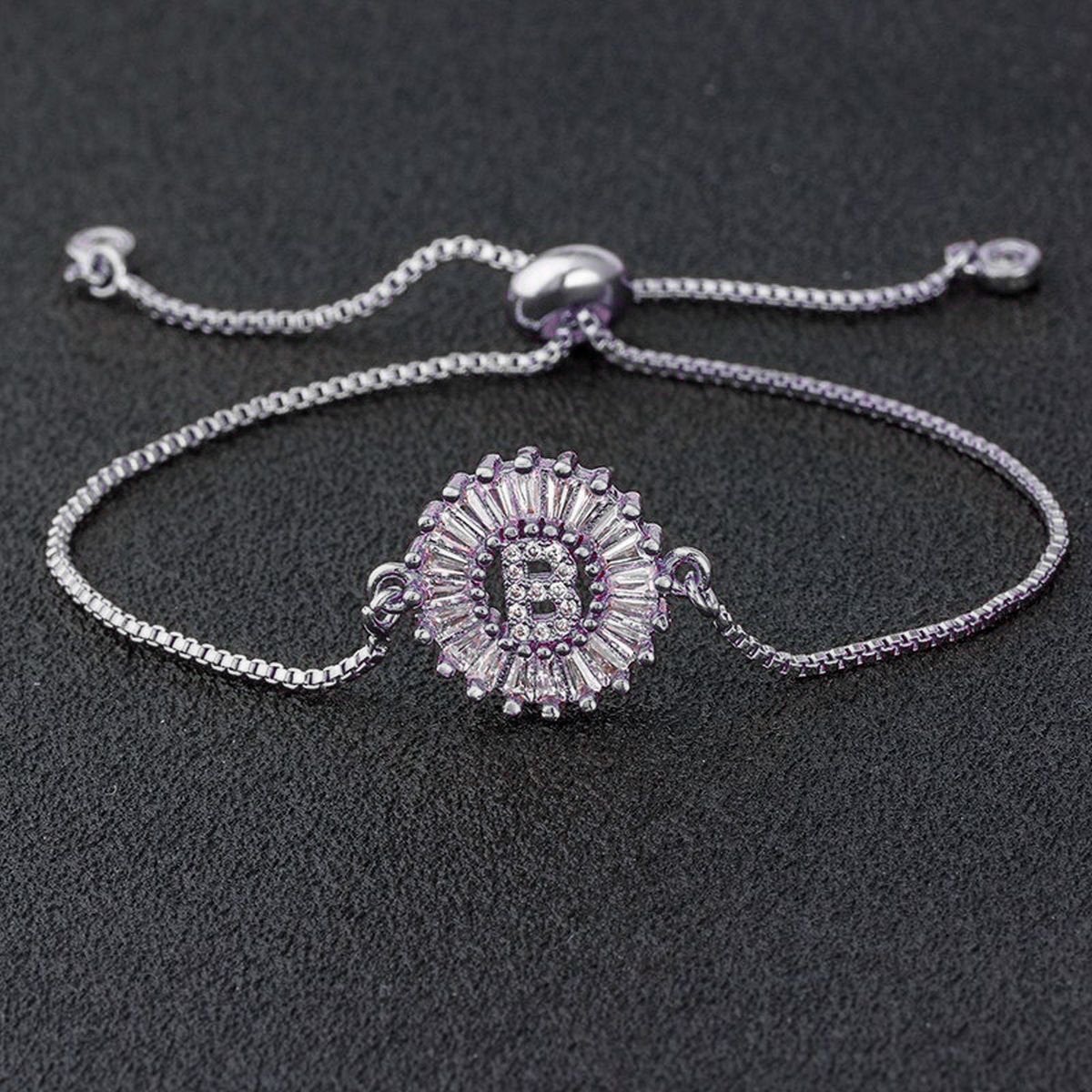 Initial Alphabet Large Letter CZ Silver Slider Bracelet Bulk
