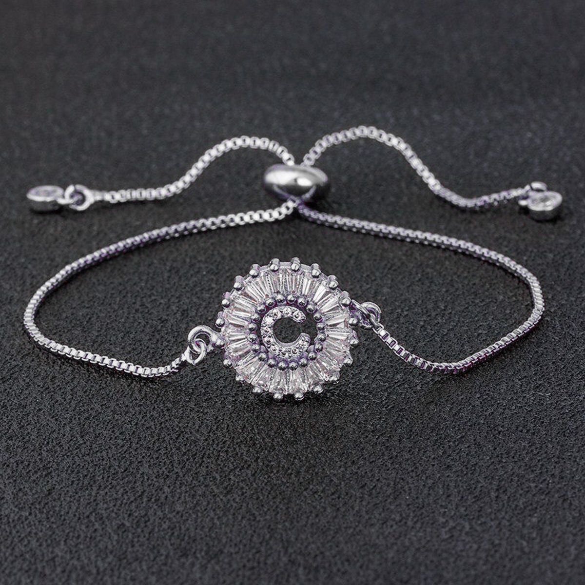 Initial Alphabet Large Letter CZ Silver Slider Bracelet Bulk Secondary image