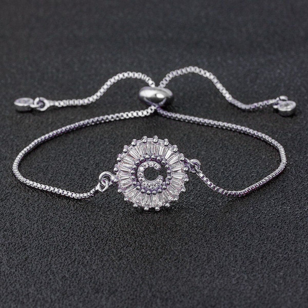 Initial Alphabet Large Letter CZ Silver Slider Bracelet Bulk