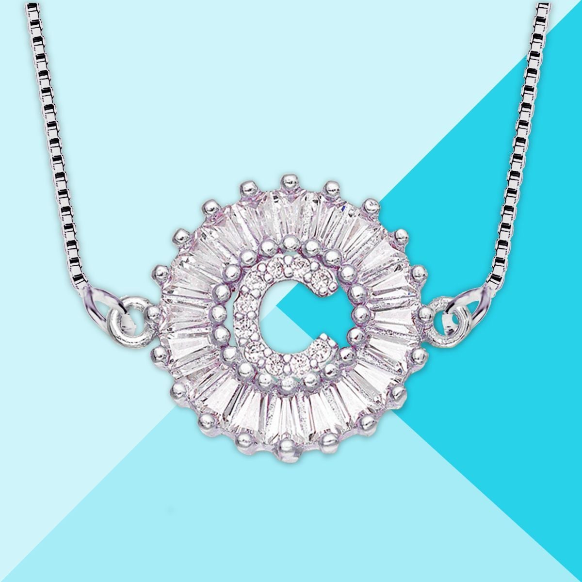 CZ Silver Initial Alphabet Letter B Necklace Pendant Chain Bulk