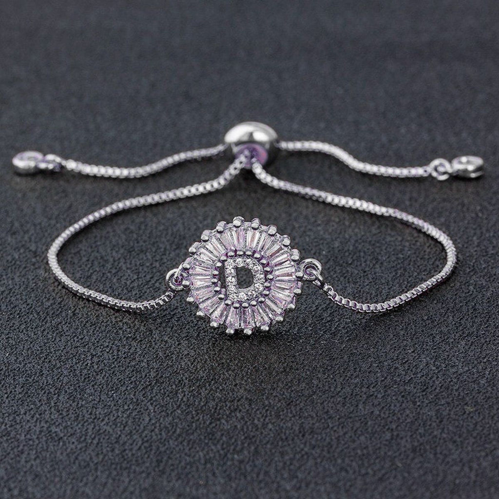 Initial Alphabet Large Letter CZ Silver Slider Bracelet Bulk