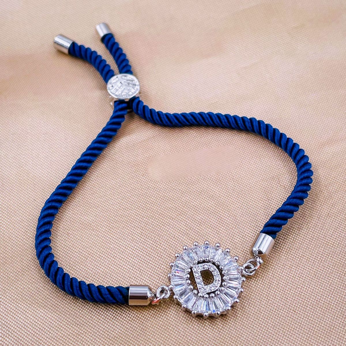 Initial Alphabet Letter D Blue Silver CZ Thread Bracelet Bulk Main image