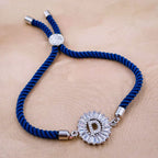 Initial Alphabet Letter D Blue Silver CZ Thread Bracelet Bulk