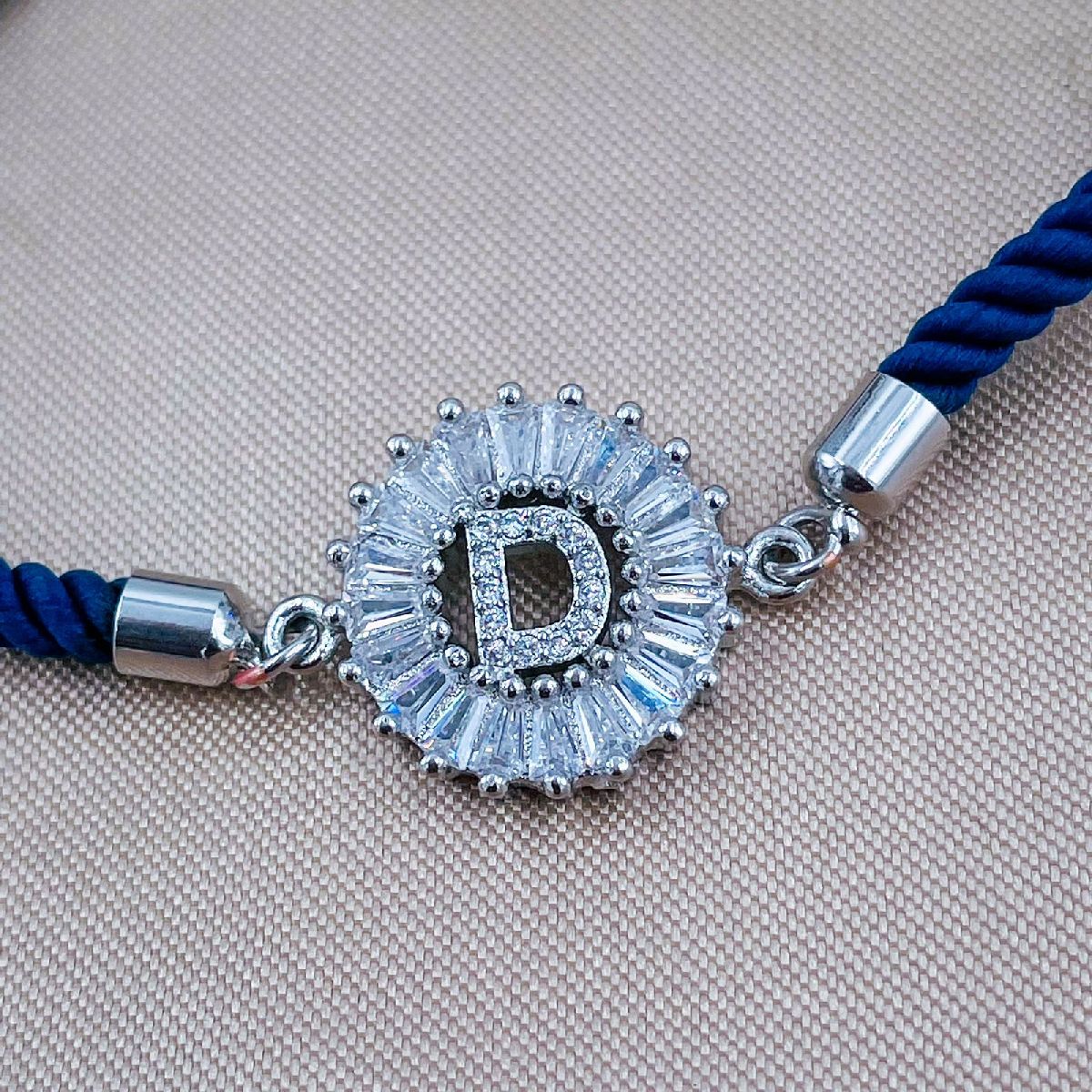 Initial Alphabet Letter D Blue Silver CZ Thread Bracelet Bulk Secondary image