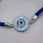 Initial Alphabet Letter D Blue Silver CZ Thread Bracelet Bulk