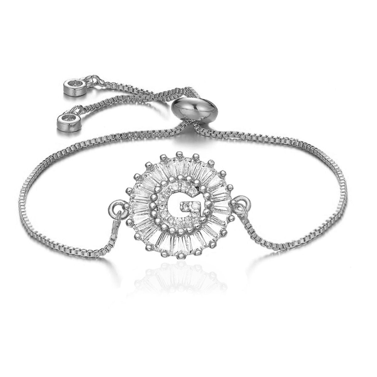 Initial Alphabet Large Letter CZ Silver Slider Bracelet Bulk