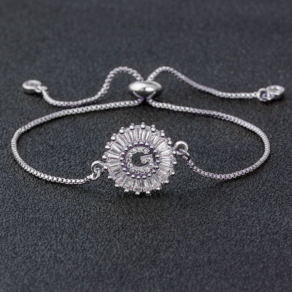 Initial Alphabet Large Letter CZ Silver Slider Bracelet Bulk
