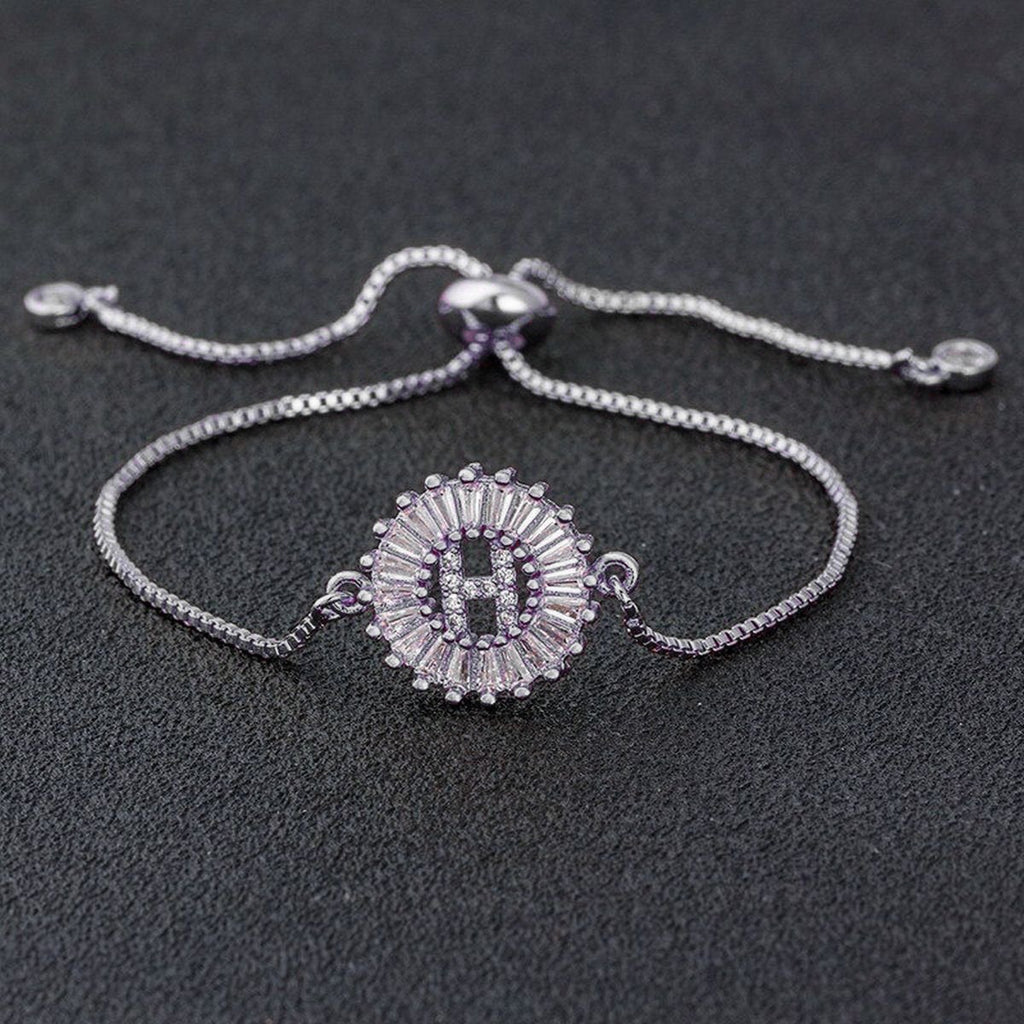 Initial Alphabet Large Letter CZ Silver Slider Bracelet Bulk