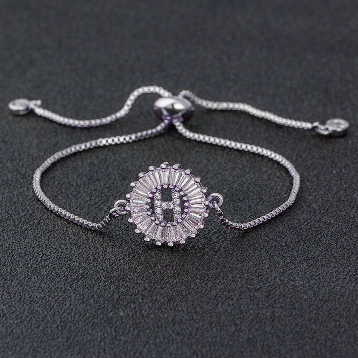 Initial Alphabet Large Letter CZ Silver Slider Bracelet Bulk