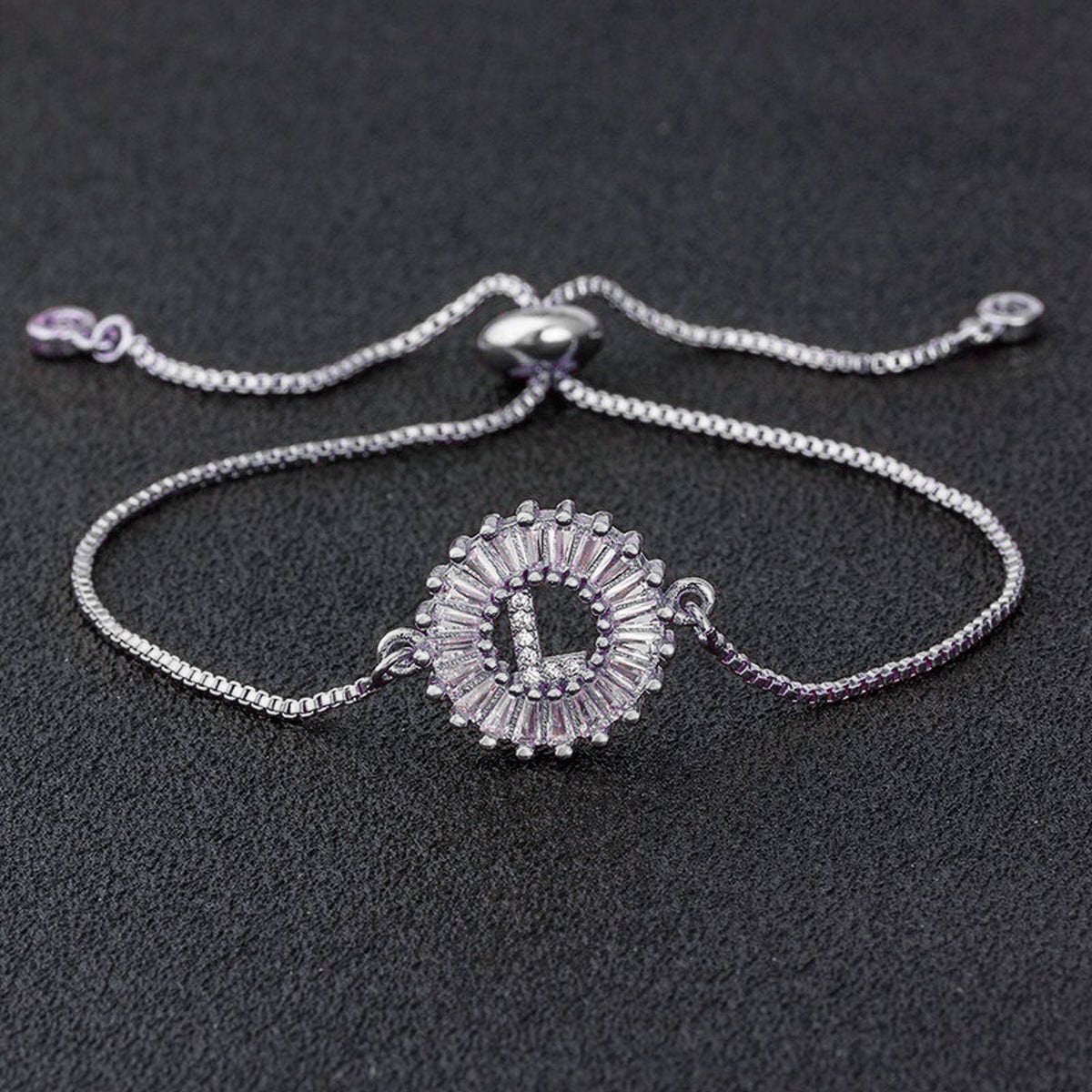 Initial Alphabet Large Letter CZ Silver Slider Bracelet Bulk