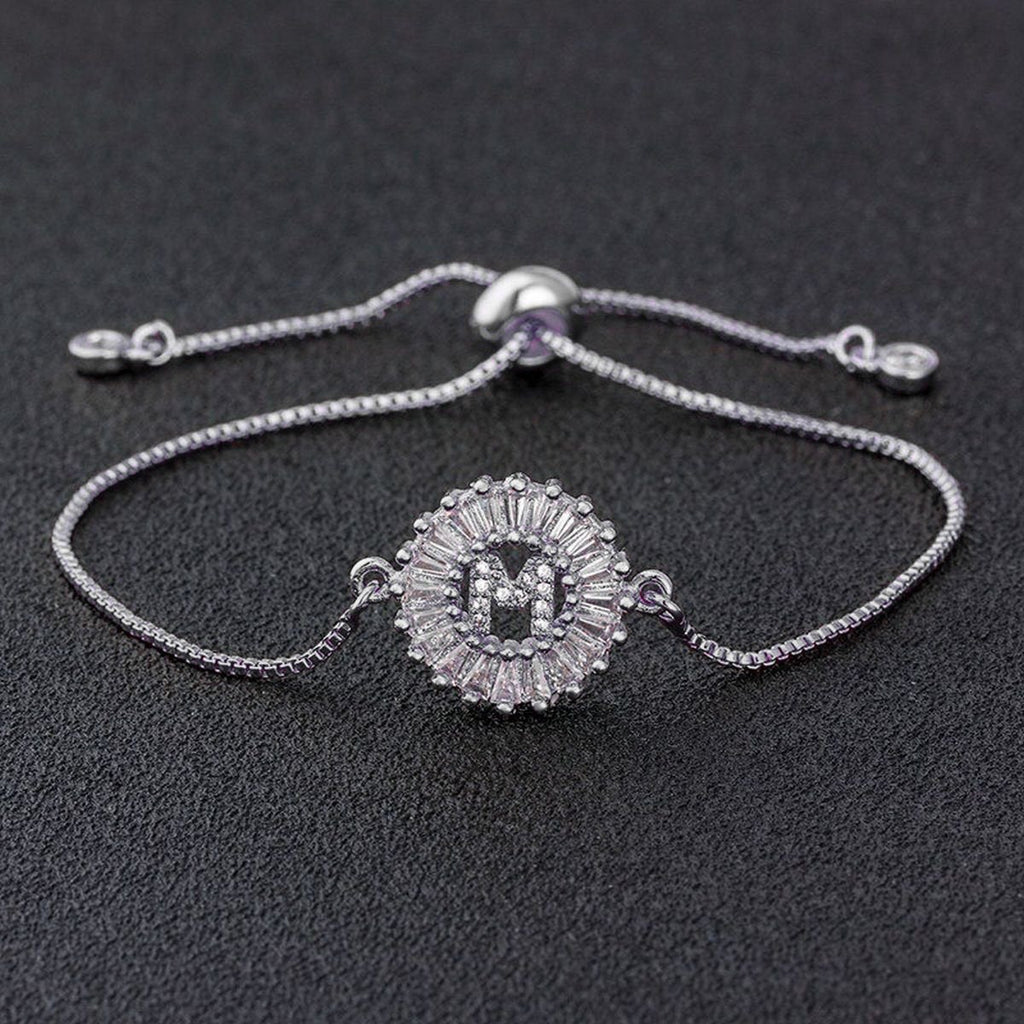 Initial Alphabet Large Letter CZ Silver Slider Bracelet Bulk