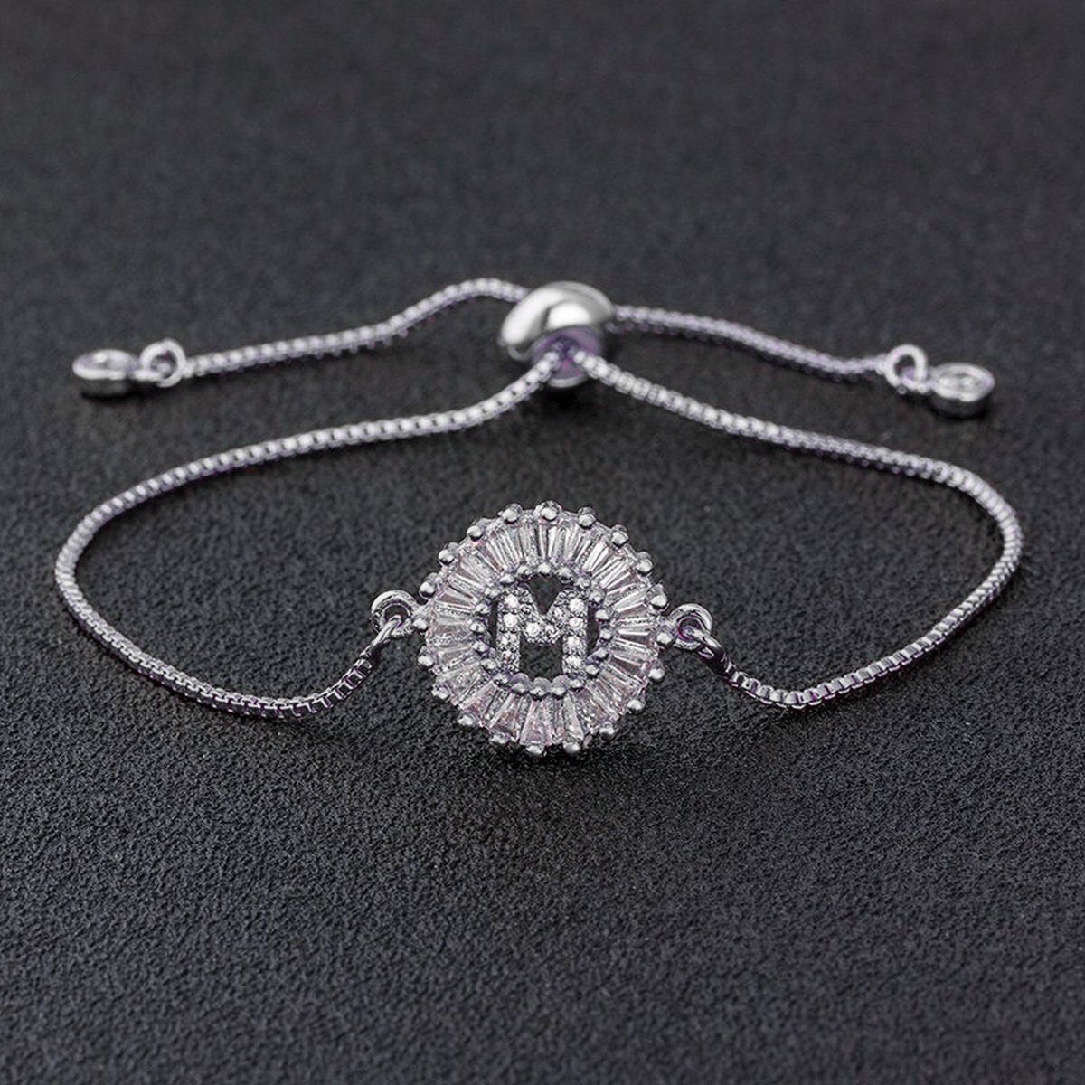 Initial Alphabet Large Letter CZ Silver Slider Bracelet Bulk