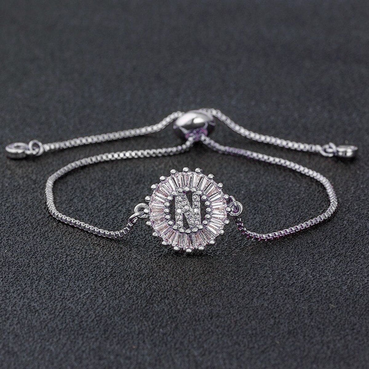 Initial Alphabet Large Letter CZ Silver Slider Bracelet Bulk