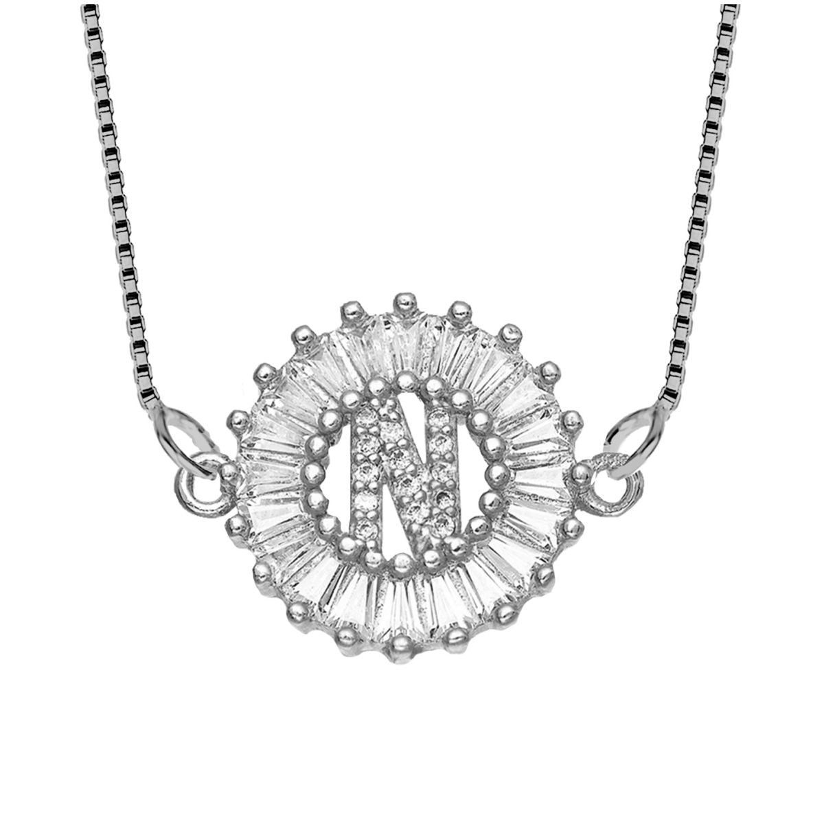CZ Silver Initial Alphabet Letter B Necklace Pendant Chain Bulk