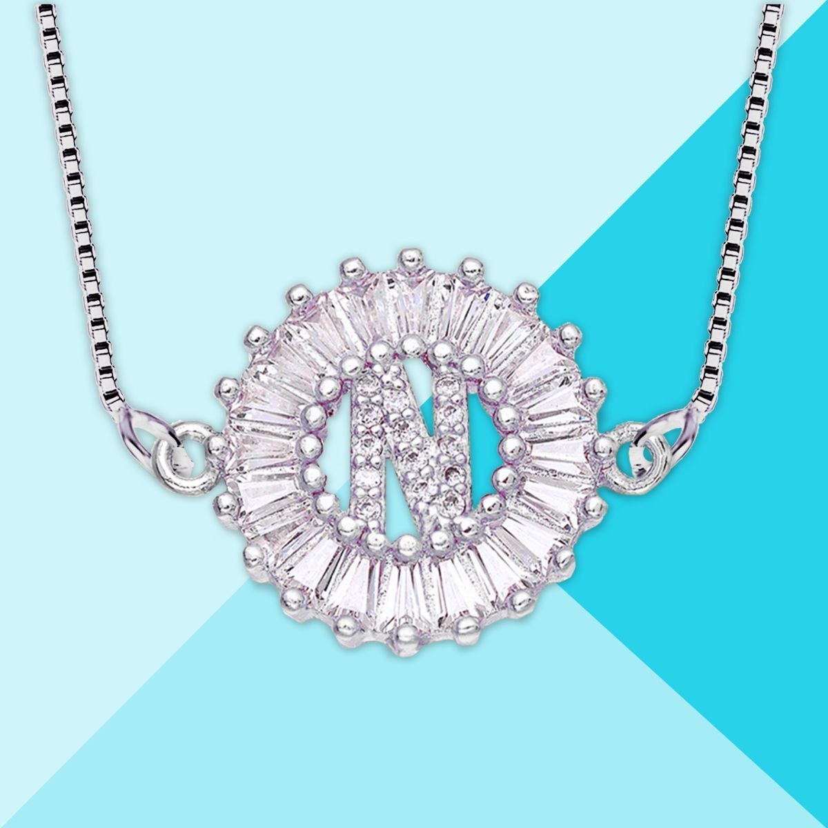 CZ Silver Initial Alphabet Letter B Necklace Pendant Chain Bulk