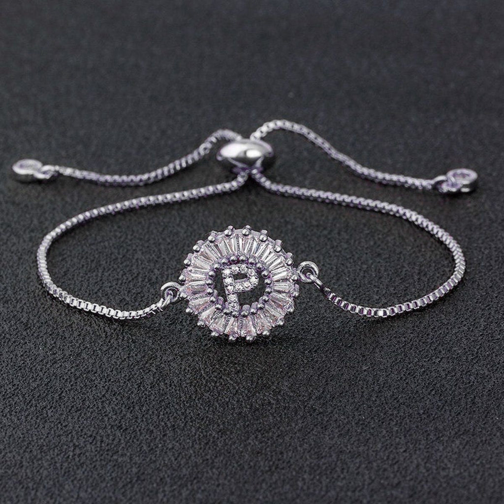 Initial Alphabet Large Letter CZ Silver Slider Bracelet Bulk