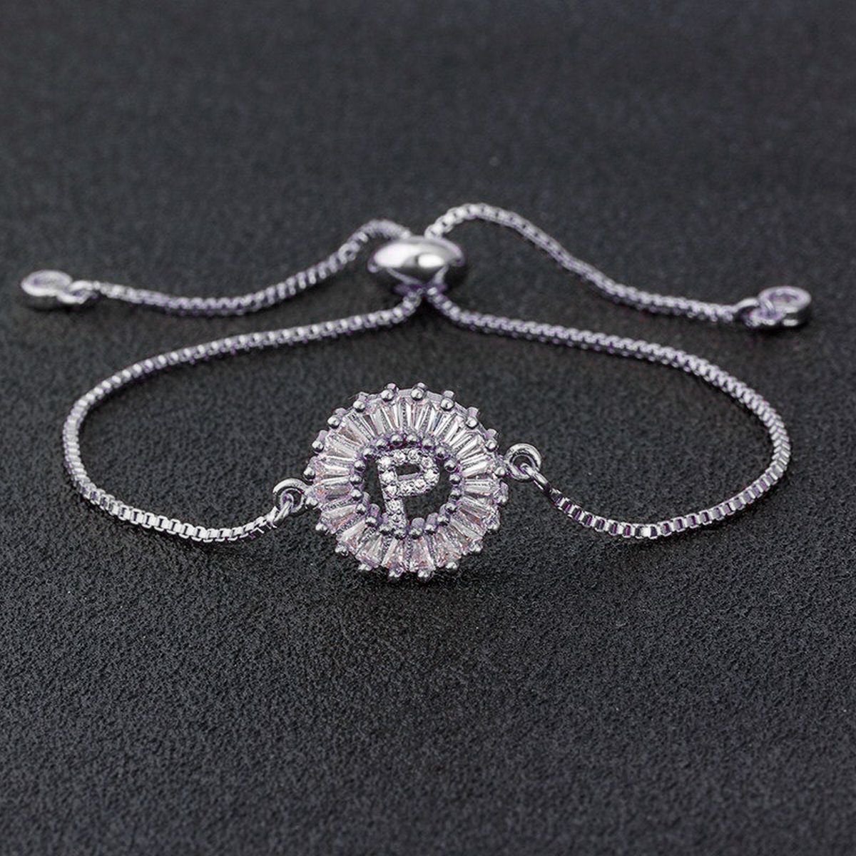 Initial Alphabet Large Letter CZ Silver Slider Bracelet Bulk