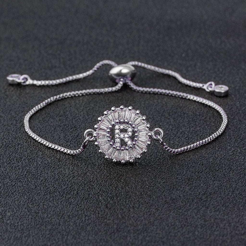Initial Alphabet Large Letter CZ Silver Slider Bracelet Bulk