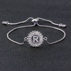 Initial Alphabet Large Letter CZ Silver Slider Bracelet Bulk
